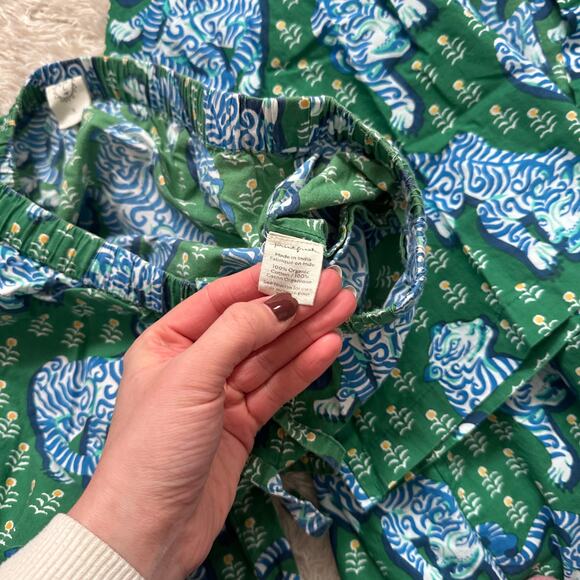 Printfresh S/M Robe + Small PJ Pants Set Tiger Queen Jade Green Organic Cotton - Picture 5 of 8